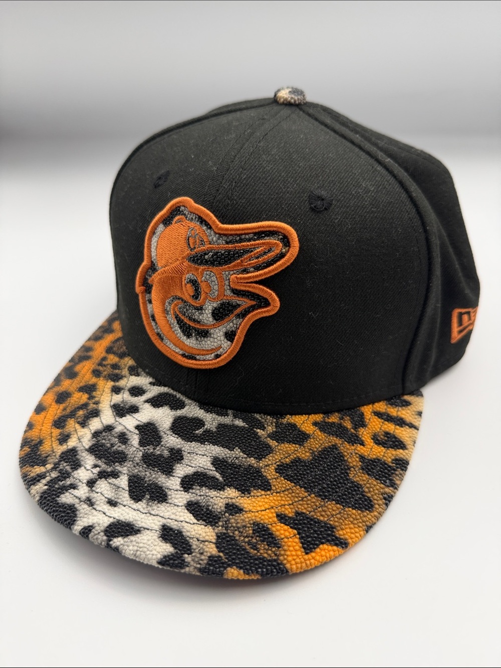 Baltimore Orioles New Era Black and Orange womens Baseball Cap with Leopard Brim